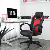 Songmics Yarış Sandalyesi, Ofis Sandalyesi, Oyun Sandalyesi, Yönetici Koltuğu, Döner Sandalye, Poliüretan, Siyah-Kırmızı, OBG56BRV1