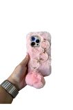 iPhone 14 Pro Max Uyumlu Ponponlu Peluş Yumuşak Telefon Kılıfı