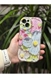 IPhone 15 Pro Uyumlu Çiçek Desenli Zigzaglı Telefon Kılıfı