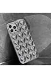 Iphone 15 Pro Max Uyumlu 3D Kare Detaylı Silver Kapak Telefon Kılıfı