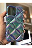 iPhone 15 Pro Uyumlu Geometrik Dilimli Hologramlı Baklava Şişme Puf Koruyucu Kapak Kılıf