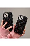 iPhone 14 Pro Max Uyumlu Geometrik Dilimli Hologramlı Baklava Şişme Puf Koruyucu Kapak Kılıf