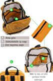 Old Cotton 5055 Rabel Turuncu Kumaş Salaş Vintage Sırt Okul Seyahat 15 inç Laptop Tablet Çantası