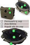 7136 Asker Yeşili Haki Günlük Omuz Postacı Kanvas Okul 14 inch Laptop Çantası