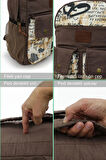 Old Cotton 7224 Kahverengi Sırt Okul Seyahat 15.6 inç inch Laptop Günlük Notebook Pamuk Kanvas Kumaş Çanta