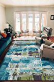 Ocımum Patchwork Desenli Pamuk Tabanlı Yıkanabilen Kaydırmaz Antibakteriyel Salon Halısı