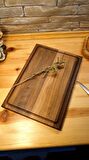 F&S WoodArt Ceviz ağacı doğal ahşap Büyük boy 40 x 27,5 cm Oluklu Kesme Sunum Et Ekmek Sebze doğrama tahtası