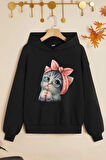 Uyguntarz Çocuk Sevimli Kedi Baskılı Sweatshirt