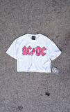 AC/CD Beyaz Crop Pembe Baskılı T-shirt