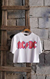 AC/CD Beyaz Crop Pembe Baskılı T-shirt