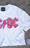 AC/CD Beyaz Crop Pembe Baskılı T-shirt