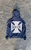 Racer Kapüşonlu Motorcu Lacivert Sweatshirt