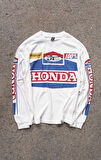 Race Day Honda Baskılı White Uzun Kol T-shirt