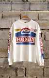 Race Day Honda Baskılı White Uzun Kol T-shirt