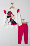 Minnie Yazı Baskılı Kolları Fırfırlı Taytlı Kız Çocuk Alt Üst Takım