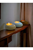 Three Drops Dekoratif Beton Tealight Mumluk 3'lü Set | Alaçatı-Baby Blue-Karamel |
