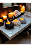 Three Drops Minimal Dekoratif Beton Tealight Mumluk 3'lü Set [ Siyah-Beyaz-Gri ]