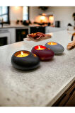 Three Drops Minimal Dekoratif Beton Tealight Mumluk 3'lü Set | Siyah-Bordo-Gri |