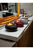 Three Drops Minimal Dekoratif Beton Tealight Mumluk 3'lü Set | Siyah-Bordo-Gri |