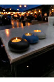 Three Drops Minimal Dekoratif Beton Tealight Mumluk 3'lü Set | Siyah-Mavi-Gri |