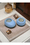 Drop&spot Minimal Dekoratif Beton Tealight Mumluk 2'li Set Baby Blue