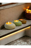 Three Drops Minimal Dekoratif Beton Tealight Mumluk 3'lü Set [ Alaçatı-Mint Yeşil-Karamel ]