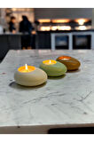 Three Drops Minimal Dekoratif Beton Tealight Mumluk 3'lü Set [ Alaçatı-Mint Yeşil-Karamel ]