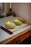 Three Drops Minimal Dekoratif Beton Tealight Mumluk 3'lü Set [ Alaçatı-Mint Yeşil-Karamel ]