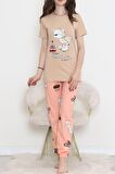 Desenli Pijama Takımı Vizon