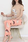 Desenli Pijama Takımı Vizon