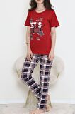 Desenli Pijama Takımı Kırmızı