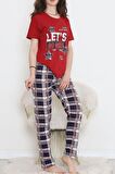 Desenli Pijama Takımı Kırmızı
