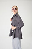 Tek Cepli Oversize Keten Gömlek- Antrasit