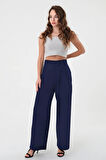 Kadın Lacivert Yüksek Bel Cırtlı Palazzo Pantolon
