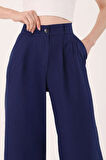 	Kadın Lacivert Yüksek Bel Keten Palazzo Pantolon