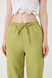 Kadın Yağ Yeşil Keten Karışımlı Bol Kesim Pantolon