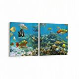 Olla 12071K2Y Akvaryum / Balık Görseli Kare 2'li Yatay Kanvas Tablo (Ölçü: 65X30)