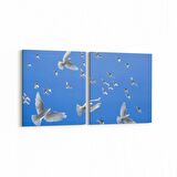 Olla 15862K2Y Gökyüzü Kuşlar Görseli Kare 2'li Yatay Kanvas Tablo (Ölçü: 125X60)