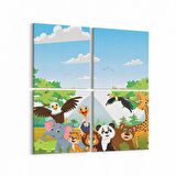 Olla 12706K4 Çocuk Odası Görseli 4'lü Kanvas Tablo (Ölçü: 65X65)