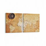 Olla 16221K2Y Harita Görseli Kare 2'li Yatay Kanvas Tablo (Ölçü: 85X40)