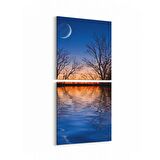 Olla 16126K2D Günbatımı Görseli Kare 2'li Dikey Kanvas Tablo (Ölçü: 30X65)