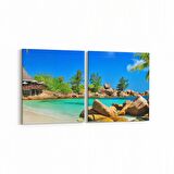 Olla 16455K2Y Kumsal / Sahil Görseli Kare 2'li Yatay Kanvas Tablo (Ölçü: 145X70)