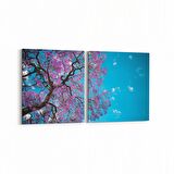 Olla 10625K2Y Ağaç Görseli Kare 2'li Yatay Kanvas Tablo (Ölçü: 85X40)