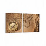 Olla 16213K2Y Harita Görseli Kare 2'li Yatay Kanvas Tablo (Ölçü: 65X30)