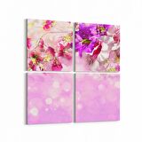 Olla 11561K4 Çiçek Görseli Kare 4'lü Kanvas Tablo (Ölçü: 145X145)