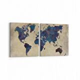 Olla 16218K2Y Harita Görseli Kare 2'li Yatay Kanvas Tablo (Ölçü: 85X40)