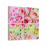 Olla 11607K4 Çiçek Görseli Kare 4'lü Kanvas Tablo (Ölçü: 65X65)