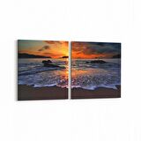 Olla 16132K2Y Günbatımı Görseli Kare 2'li Yatay Kanvas Tablo (Ölçü: 125X60)