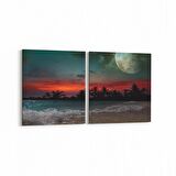Olla 14740K2Y Gece Gökyüzü Görseli Kare 2'li Yatay Kanvas Tablo (Ölçü: 145X70)
