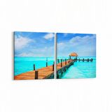 Olla 16404K2Y Kumsal / Sahil Görseli Kare 2'li Yatay Kanvas Tablo (Ölçü: 105X50)